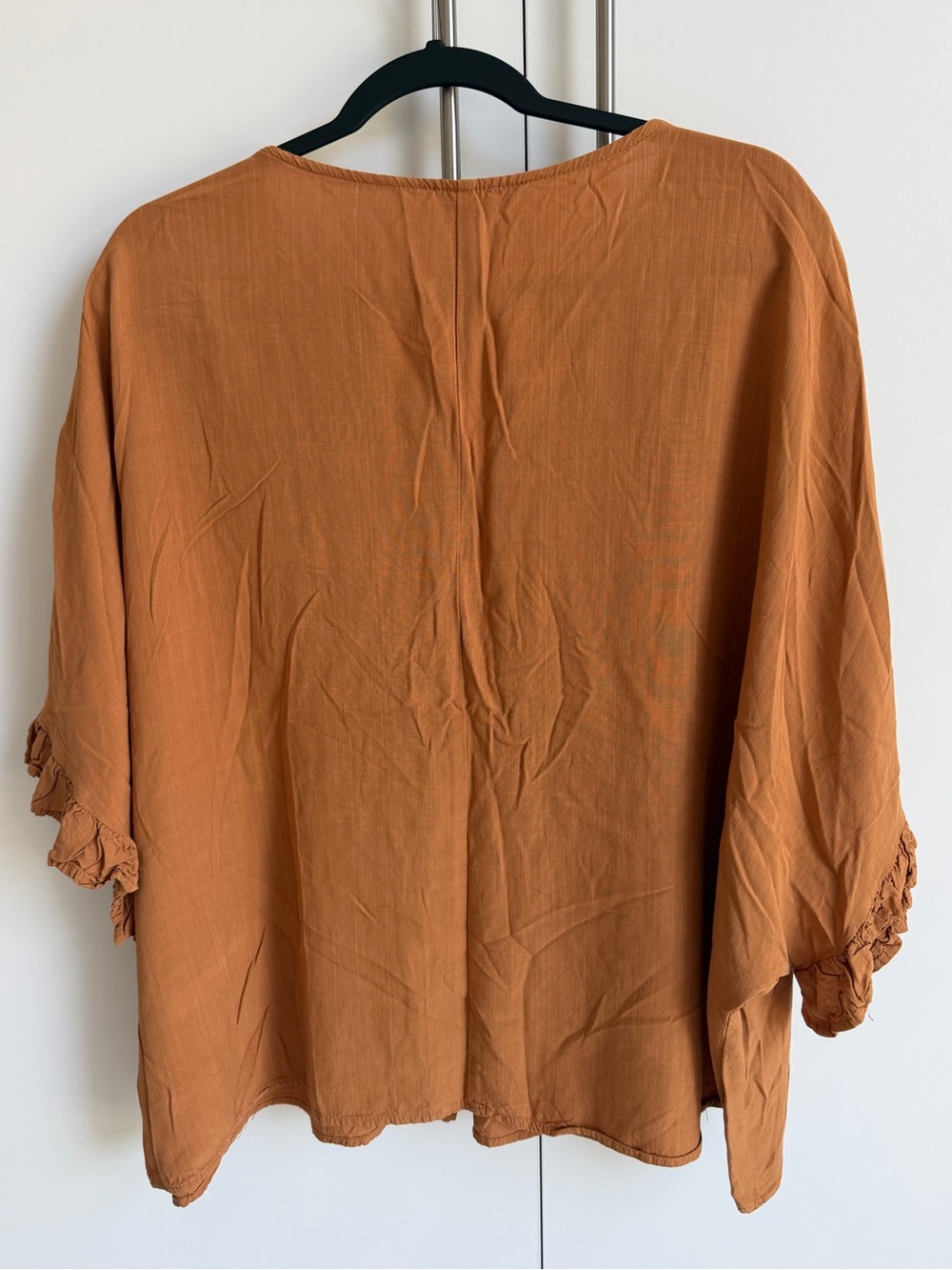 Andrée by Unit 1X Rust Dolman Sleeve Boho Rayon Blouse Relaxed V-Neck Top - Picture 3 of 11